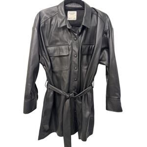 Abercrombie & Fitch Mini Dress Women's L Black Faux Leather Flap Pockets Belted